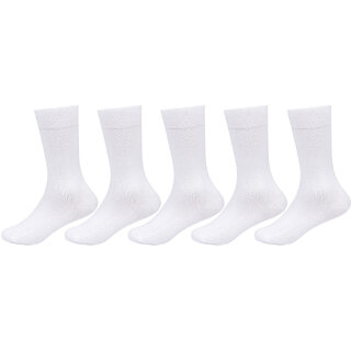                       Bonjour Kids Plain Cotton School Socks In White Color - Pack of 5                                              