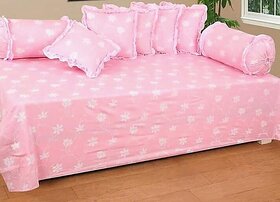 Luxmi Cotton Fabrics  Polycotton Floral Side Freel Diwan Set - Pink  Pack of 8 Pieces