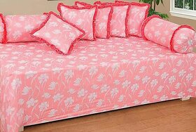 Luxmi Cotton Fabrics  Polycotton Floral Side Freel Diwan Set - Red  Pack of 8 Pieces