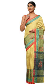 MISHRI COLLECTION Women's Pure Cotton Fabric Digital Print Saree with Unstitched Blouse Piece (Yellow)