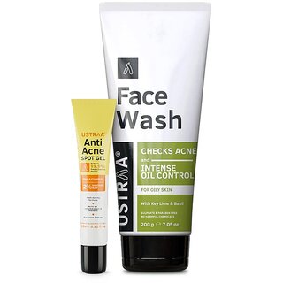                       Ustraa Anti Acne Kit (Anti Acne Spot Gel 15ml  Face Wash Oily Skin 200g)                                              