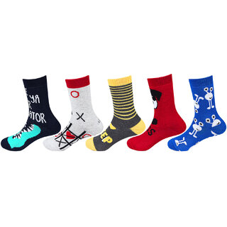                       Bonjour Multicolored Kids Cushioned Fancy Sports Socks- Pack Of 5                                              