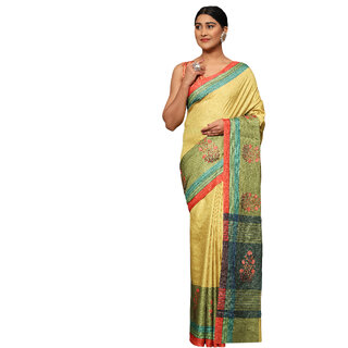                       MISHRI COLLECTION Women's Pure Cotton Fabric Digital Print Saree with Unstitched Blouse Piece (Yellow)                                              