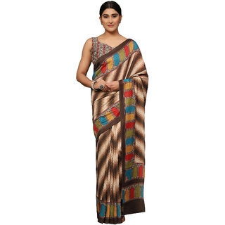                       MISHRI COLLECTION Women's Saree Pure Cotton Fabric Digital Print Saree with Unstitched Blouse Piece (Marroncolored_Free Size)                                              