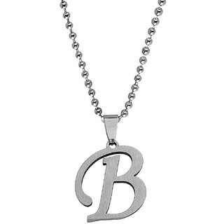                       M Men Style  English Alphabet Letter Initial  B Alphabet  Silver  Stainless Steel Name Pendant Chain                                              