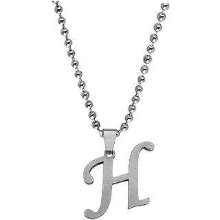                       M Men Style  English Alphabet Letter Initial H  Alphabet  Silver  Stainless Steel Name Pendant Chain                                              