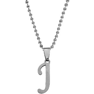                       M Men Style  English Alphabet Letter Initial  J Alphabet  Silver  Stainless Steel Name Pendant Chain                                              