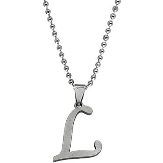                       M Men Style  English Alphabet Letter Initial L  Alphabet  Silver  Stainless Steel Name Pendant Chain                                              