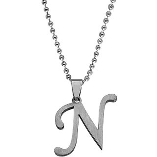                       M Men Style  English Alphabet Letter Initial  N Alphabet  Silver  Stainless Steel Name Pendant Chain                                              