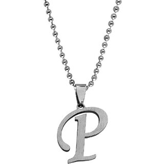                       M Men Style  English Alphabet Letter Initial P  Alphabet  Silver  Stainless Steel Name Pendant Chain                                              