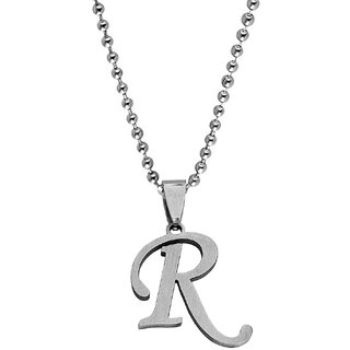                       M Men Style  English Alphabet Letter Initial R  Alphabet  Silver  Stainless Steel Name Pendant Chain                                              