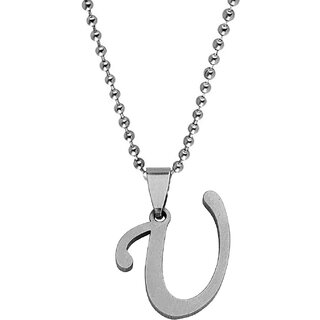                       M Men Style  English Alphabet Letter Initial  U Alphabet  Silver  Stainless Steel Name Pendant Chain                                              