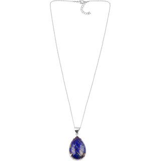                       Natural Lapis Lazuli Pear Shaped Pendant ith 925 Sterling Silver Chain for Men and Women                                              