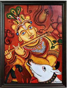 Kerala Mural Painting #God Krishna# Canvas Print With Jungle Wood Frame# Size (25 x 18.63)