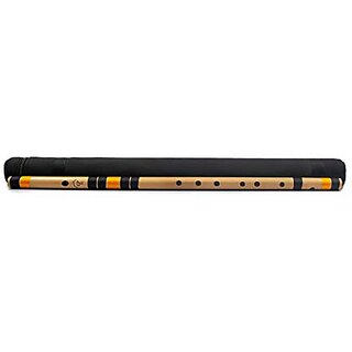 Radhe Flutes Bamboo Bansuri G Sharpl Right Handed Base Octave (24 inch) With Hard Cover & Mineral Oil
