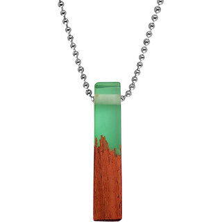                      M Men Style Long Bar  Wood and Green Fashionable  Anniversary Gift  Acrylic Wood  Pendant  Chain                                              