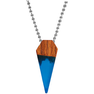                       M Men Style  ArrowHead Teardrop Wooden Oblong Geometric Skinny  Blue  Acrylic Wood  Pendant  Chain                                              