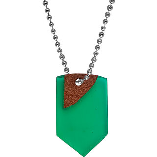                      M Men Style Pentagon Shaped  Charm Geometric  Modern  Jewellery Green  Acrylic Wood Pendant  Chain                                              