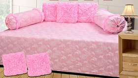 Luxmi Cotton Fabrics  Polycotton Floral Full Freel Diwan Set - Pink  Pack of 8 Pieces