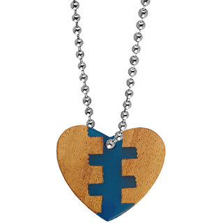                       M Men Style Heart Shape  Wood Resin  Jewelry Natural  Wooden  Blue   Acrylic Wood  Pendant  Chain                                              