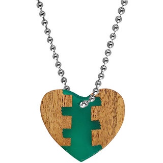                       M Men Style Heart Shape  Wood Resin  Jewelry Natural  Wooden  Green  Acrylic Wood  Pendant  Chain                                              