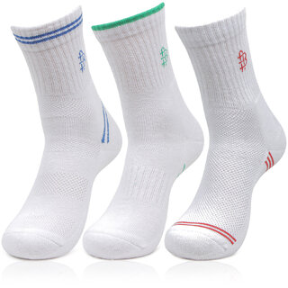 Bonjour Men's Cushioned White Sports Crew Socks -Pack Of 3