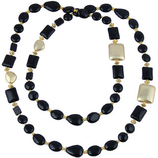                       Pearlz Gallery Tempting Pear, Rectangle, Coin, Oval Shaped Black Agate Gem Stone Beads Necklace For Women                                              
