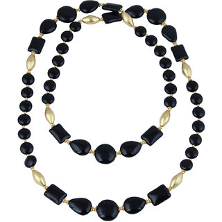                       Pearlz Gallery Stimulating Coin, Rectangle, Pear Shaped Black Agate Gem Stone Beads Necklace For Women                                              