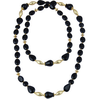                       Pearlz Gallery Provocative Coin, Oval, Pear, Drop Shaped Black Agate Gem Stone Beads Necklace For Women                                              