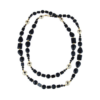                       Pearlz Gallery Appeasing Coin, Oval, Pear, Round, Faceted Round Shaped Black Agate Gem Stone Beads Necklace For Women                                              
