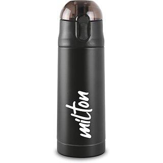 MILTON New Crown 600 Thermosteel Hot or Cold Water Bottle 500 ml Bottle(Pack of 1, Black, Steel)