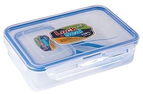 SKI Plastic Lock N Seal 800ml Lunch Box, Transparent, Free 125ml box  spoon