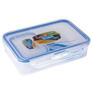 SKI Plastic Lock N Seal 800ml Lunch Box, Transparent, Free 125ml box  spoon