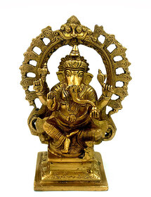 Arihant Craft Hindu God Ganesha Idol Ganpati Statue Sculpture Hand Craft Showpiece  19.5 cm (Brass, Gold)