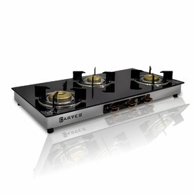 CARVES 3 Burner Fiesta Glass Auto Gas Stove.