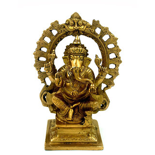                       Arihant Craft Hindu God Ganesha Idol Ganpati Statue Sculpture Hand Craft Showpiece  19.5 cm (Brass, Gold)                                              