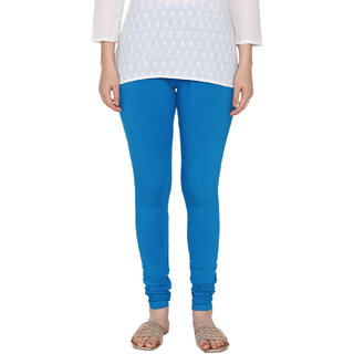 Vami Women's Ultra Soft 4 Way Stretchable Plain Churidar Cotton Leggings - Turquoise