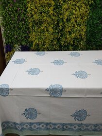 Urban Village Blue Peacock Table Cloth 6 Seater Dining Table,100 Cotton Hand Block Print ,Washable(152.4 cm  228.6)