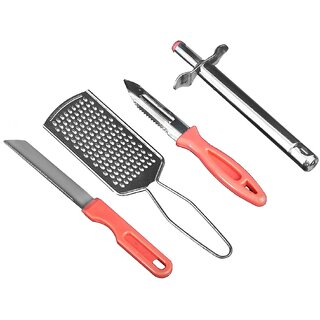 4 Pieces Multipurpose Kitchen uitility Combo of Vegetable Peeler, Cheese/Ginger Grater, Stainless Steel Gas Lighter  1