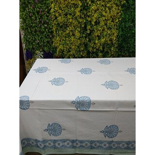                       Urban Village Blue Peacock Table Cloth 6 Seater Dining Table,100 Cotton Hand Block Print ,Washable(152.4 cm  228.6)                                              