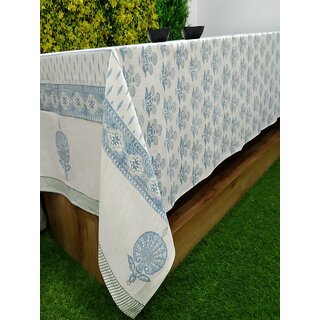                       Urban Village Blue Carnation Printed Table Cloth 6 Seater Dining Table,100 Cotton Hand Block Print (152.4 cm 228.6 cm)                                              