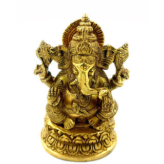                       Arihant Craft Hindu God Ganesha Idol Ganpati Statue Sculpture Hand Craft Showpiece  13 cm (Brass, Gold)                                              