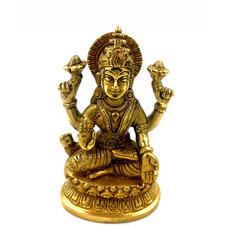                       Arihant Craft Hindu Goddess Lakshmi Idol Laxmi statue Maa Lakshmi Sculpture Hand Work Showpiece  13 cm (Brass, Gold)                                              
