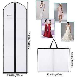 Wedding Evening Dress Garment Bags,180cm Protector Folding Non-woven Clothes Cover Bag with Pocket and Handle, Breathabl