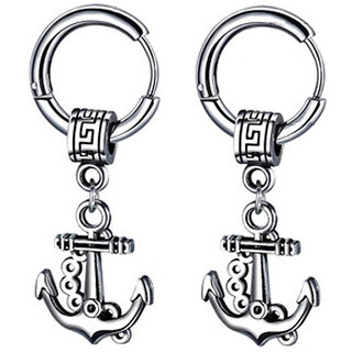                       M Men Style  Men Wheel Ship Anchor Ship  Piercing Jewelry Silver  Stainless Steel   Earrings                                              