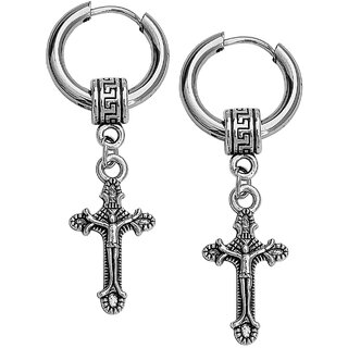 Buy M Men Style Men Christ Jesus Cross Ear Studs Piercing Jewelry Silver Stainless Steel Earrings Online 299 from ShopClues