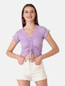 BuyNewTrend Purple Cotton Rib Crop Top For Women