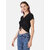 BuyNewTrend Black Cotton Rib Crop Top For Women