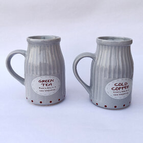 Handcrafted Tea Coffee Milk Flask Can Tall Mugs (Grey,  425ml,) |Milk Mugs| Cappuccino | Espresso | Set of 2