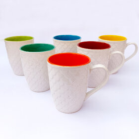 Coffee Tea Mugs Cups Set of 6 Studio Pottery Ceramic (Off White -  300 ml Each) Hand Glazed & Handmade